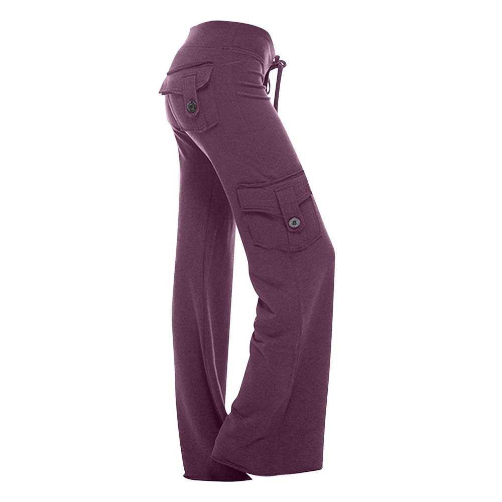 2023 Womens Cargo Pants High Waist Wide Leg Pants with Pockets Casual Button Stretch Yoga Workout Leggings Gym Sweatpants