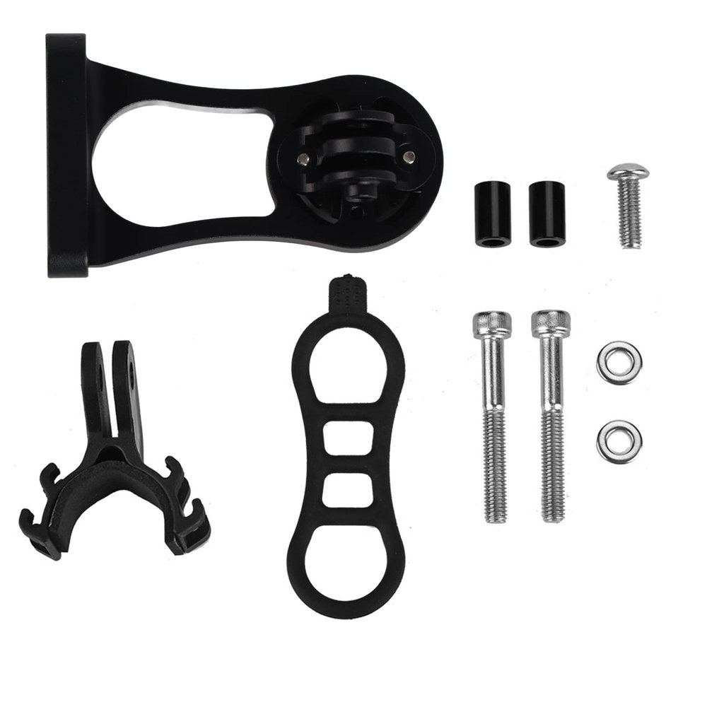 QANYEGN Bike Odometer Comupter, Aluminium Alloy Extension Mount, Adjustable Extension Mount for Cyclists(with Holder + Light Clip-Black)