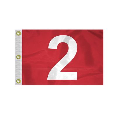 AGAS 14x20 inch Mini Golf Flags with Brass Grommets No 2, Red with White Numbers, Mini Putting Green Flags for Yard, 200D Nylon Mini Golf Flag, Canvas Header Stitched Borders