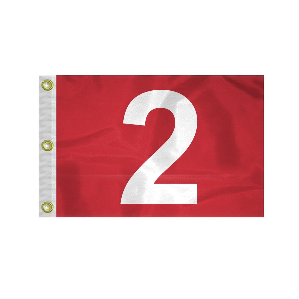 AGAS 14x20 inch Mini Golf Flags with Brass Grommets No 2, Red with White Numbers, Mini Putting Green Flags for Yard, 200D Nylon Mini Golf Flag, Canvas Header Stitched Borders