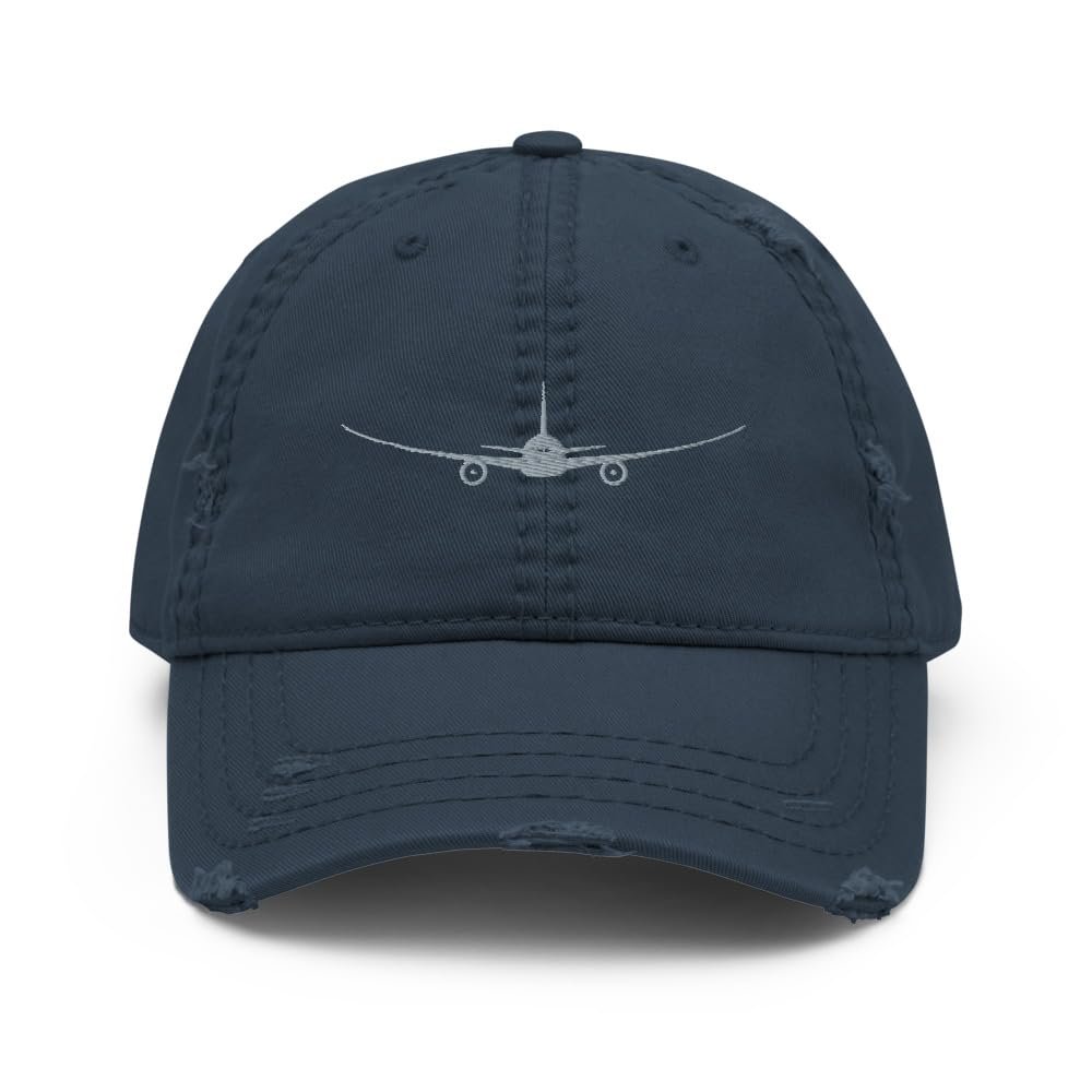 Airplane hat, Embroidered Unisex Distressed Dad Hat, Pilot hat, Design 2, Pilot, Flying Student Gifts. Navy