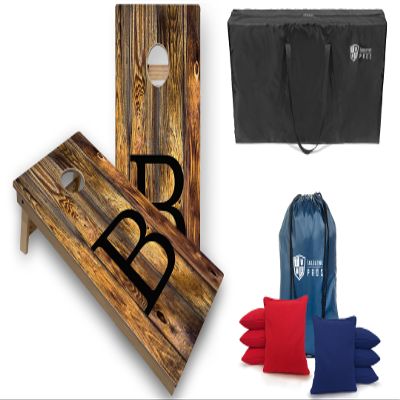 Tailgating Pros Monogrammed Honey Cornhole Boards w/Ring Lights - 4'x2' Tournament Grade Cornhole Game- Includes LED Rings, Carrying Case, Set of 8 Cornhole Bags & Bag Tote