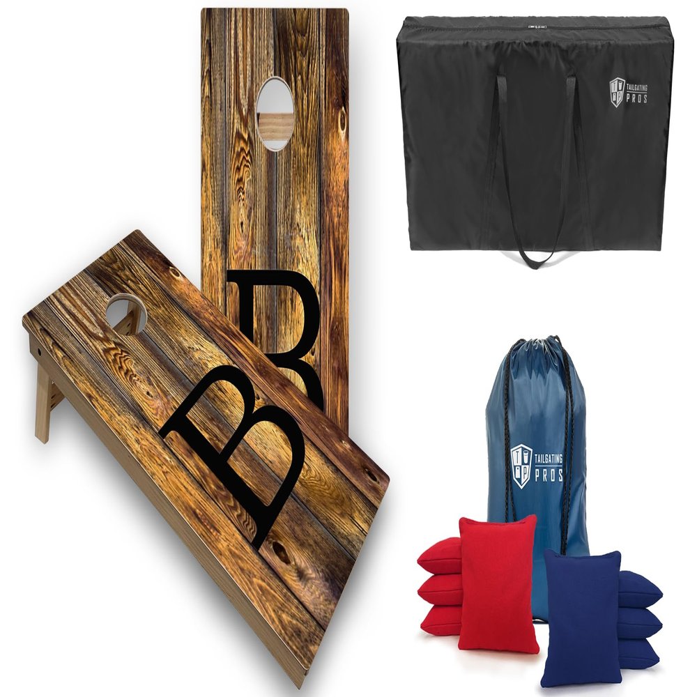 Tailgating Pros Monogrammed Honey Cornhole Boards w/Ring Lights - 4'x2' Tournament Grade Cornhole Game- Includes LED Rings, Carrying Case, Set of 8 Cornhole Bags & Bag Tote
