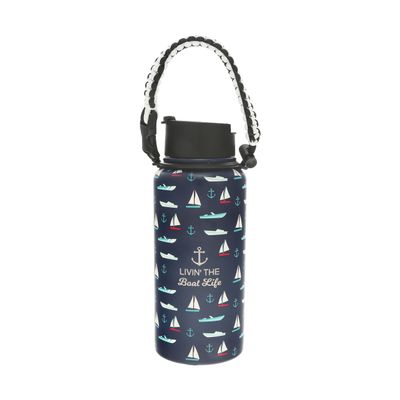 Pavilion Gift Company - Livin' The Boat Life - 32oz Stainless Steel Travel On The Go Water Bottle Coffee Thermal With Survival Rope Handle - Boat Beach Lake Lover Gift - 12 Hrs Cold & 6 Hrs Hot