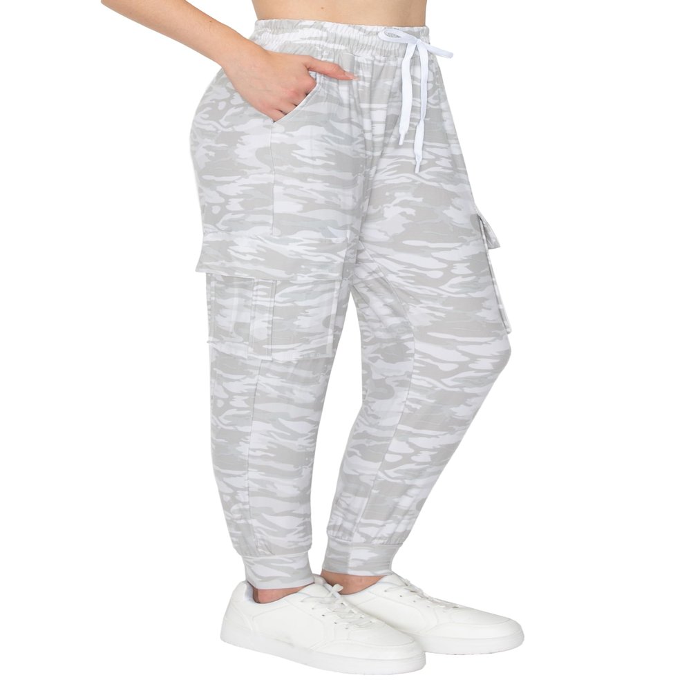 ALWAYS Cargo Jogger Pants for Women - Super Soft Casual Lounge Sweatpants Print White Camo 143 S