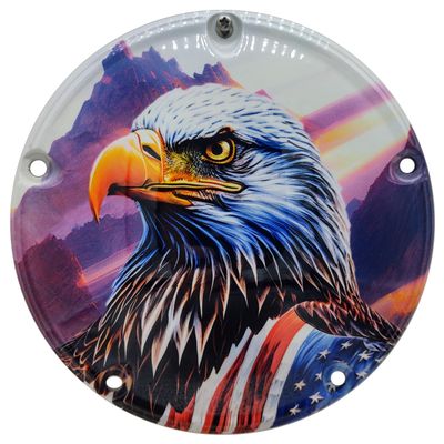 Custom Aluminum 5 Hole Twin Cam Derby Clutch Cover for Harley Davidson - Sunrise Eagle (Matte, 1999-2015 Touring & Trike Models)
