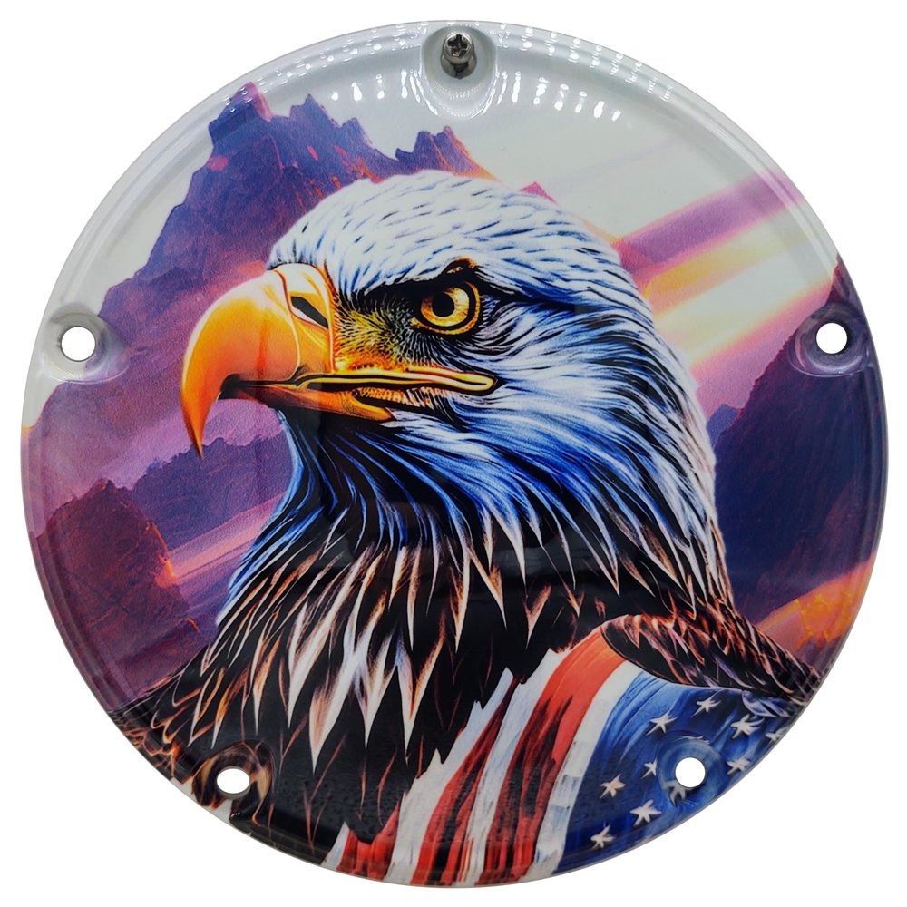 Custom Aluminum 5 Hole Twin Cam Derby Clutch Cover for Harley Davidson - Sunrise Eagle (Matte, 1999-2015 Touring & Trike Models)