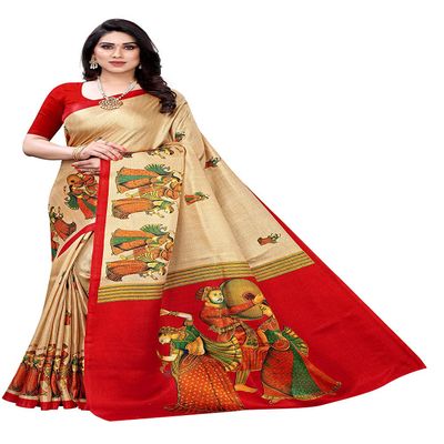 IMTRA FASHION Indian Printed Saree for Women Art Silk Sari with Unstitched Blouse