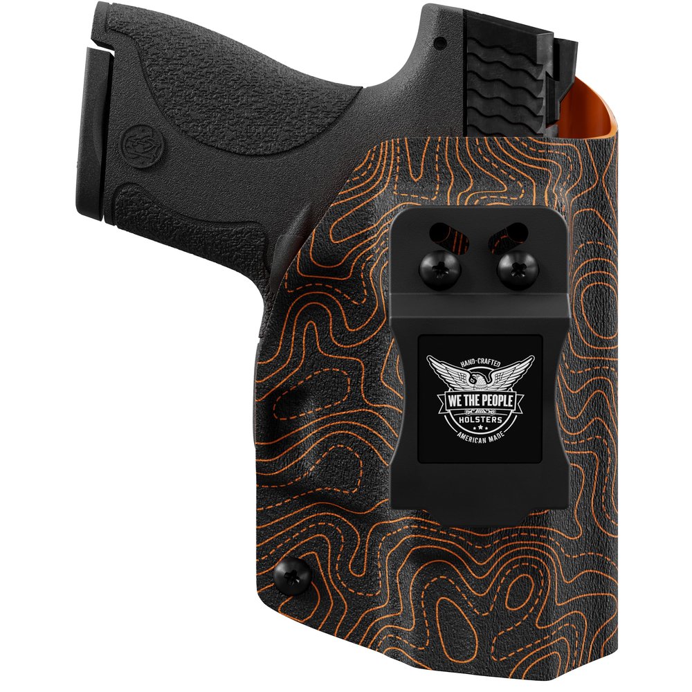 We The People Holsters - Orange Topographic Map - Left Hand - IWB Holster Compatible with Smith & Wesson M&P 9C/40C / M2.0 3.5"/3.6" Compact w/Olight Baldr RL Mini