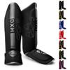 DXM Martial Arts Shin Guards Kickboxing Leg Guards with Instep Protection for for Muay Thai, Boxing, MMA, Karate, Taekwondo, Sparring, Training, MMA Equipment (S, Silver & Black) view 1