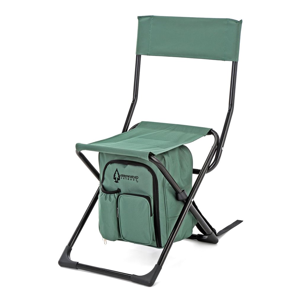 Arrowhead Outdoor Multi-Function 3-in-1 Compact Camp Chair: Backpack, Stool & Insulated Cooler, w/Bottle Holder & Storage Bag, External Pockets, Backrest, Fishing, Hiking, Heavy-Duty, USA-Based