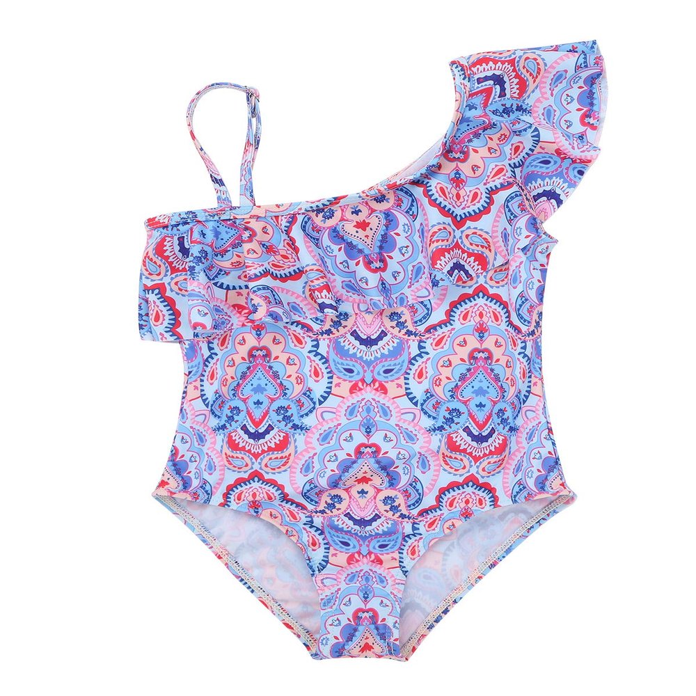 iiniim Kids Baby Girls' One Piece Ruffle One Shoulder Floral Adjustable Swimsuit Swimwear Summer Beach wear Bathing Suit Colorful 3-4