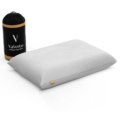 Vaverto Camping Pillow, Medium Firm Memory Foam Travel Pillow, Compressible & Portable, Breathable Washable Cover, Backpacking, Airplane & Car Travel, 12" x 18"