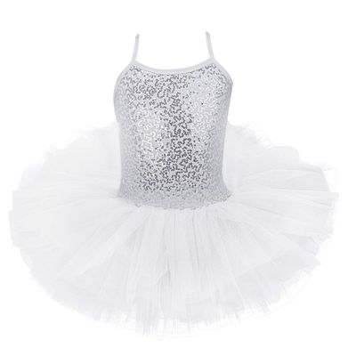iiniim Girls Sequined Camisole Ballet Dance Leotard Tutu Dress Ballerina Dancewear Fairy Party Fancy Costumes (5-6, Camisole White)