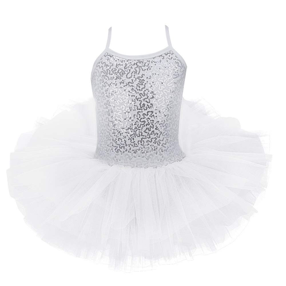 iiniim Girls Sequined Camisole Ballet Dance Leotard Tutu Dress Ballerina Dancewear Fairy Party Fancy Costumes (5-6, Camisole White)