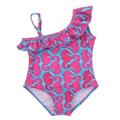 iiniim Kids Baby Girls' One Piece Ruffle One Shoulder Floral Adjustable Swimsuit Swimwear Summer Beach wear Bathing Suit Rose Red 3-4