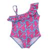 iiniim Kids Baby Girls' One Piece Ruffle One Shoulder Floral Adjustable Swimsuit Swimwear Summer Beach wear Bathing Suit Rose Red 3-4 view 1