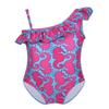 iiniim Kids Baby Girls' One Piece Ruffle One Shoulder Floral Adjustable Swimsuit Swimwear Summer Beach wear Bathing Suit Rose Red 3-4 view 3