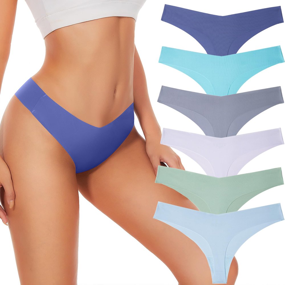 Hellopopgo Seamless Thongs For Women V-waisted No Show Thong Seamless Panties Breathable Comfortable Underwear Womens 6-Pack,X-Large