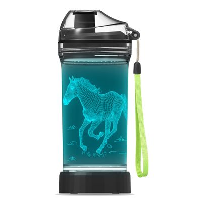 OkiyiD Kids Water Bottle, Horse-themed Light-Up Sport Cup with 3D Glowing LED Horse Light 14 OZ Tritan BPA-Free - Camping, and Holidays (Horse)