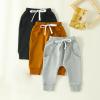 Toddler Baby Boy Girl 3 Pack Jogger Pants Ribbed Cotton Solid Color Drawstring Active Sweatpants Fall Winter Clothes (Black Brown Grey, 0-6 Months) view 3