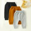 Toddler Baby Boy Girl 3 Pack Jogger Pants Ribbed Cotton Solid Color Drawstring Active Sweatpants Fall Winter Clothes (Black Brown Grey, 0-6 Months) view 4