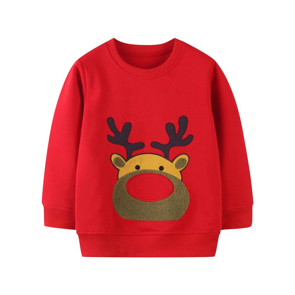 Toddler Christmas Sweatshirts Crewneck Pullover for Girl Reindeer Clothes Casual Jumper Girl Cotton Top T Shirt Long Sleeve Fall Winter for Kids Red Age 2-3 Years Old 3T
