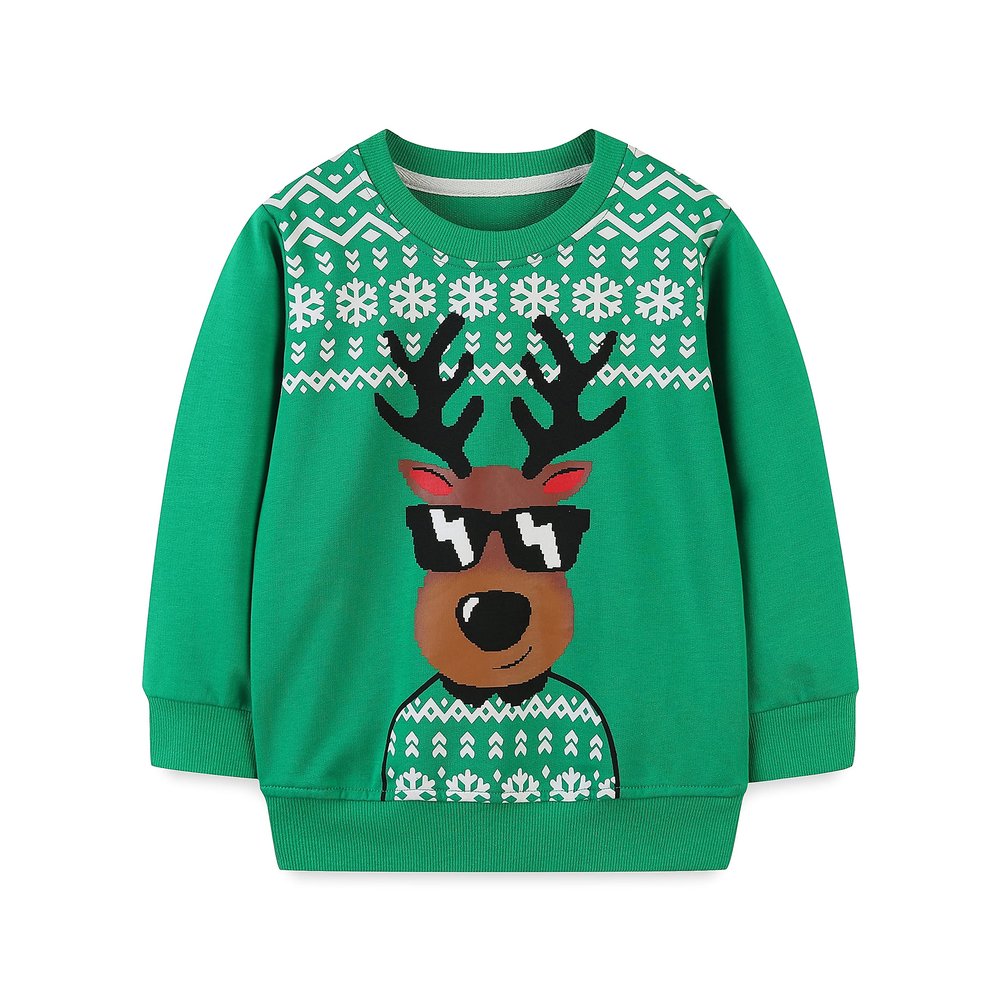 LitBud Toddler Christmas Sweatshirts Crewneck Pullover for Girl Reindeer Clothes Casual Jumper Girl Cotton Top T Shirt Long Sleeve fall Winter for Kids Green Age 2-3 Years Old 3T