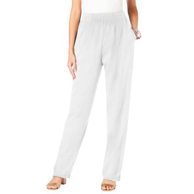 IEPOFG Fleece Lined Pants for Women Casual Winter Warm Thickened Fashion Fitness Elastic High Waisted Sweatpants with Pocket White