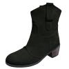 Dsisskai Womens Chunky Block Low Heel Mid Calf Boots Retro Round Toe Leather Side Zip Fall Winter Fashion Boots Comfortable Motorcycle Biker Boots for Women (Black, 9) Botines para Mujer de Tacon view 3