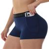 Runhit 3 Pack Spandex Shorts with Pockets for Women Volleyball Shorts 3 inch Women's Compression Shorts Workout Biker Blue Gray Black L view 2