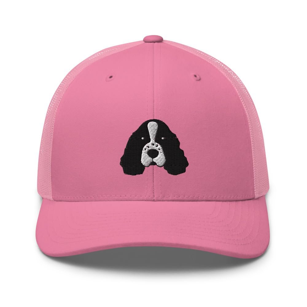 English Springer Spaniel Trucker hat, Embroidered Dog face Unisex Hat, English Springer Spaniel Gifts, Design 3. Pink