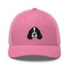 English Springer Spaniel Trucker hat, Embroidered Dog face Unisex Hat, English Springer Spaniel Gifts, Design 3. Pink view 1