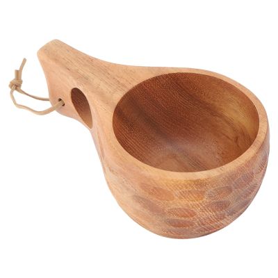 220ML Wooden Camping Cup, Tradtional Nordic Design Coffee Mug, Kuksa Cup with Lanyard, Finely Polished Coffee Mug with Handle, Heat Insulation Coffee Cup for Outdoor Hiking