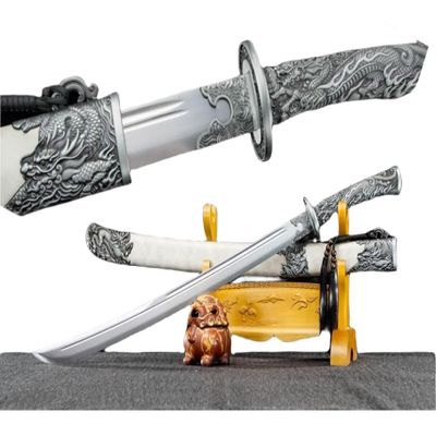 Qing dao Dynasty Army Broadsword,Chinese Swords,Battle Ready,Forged Blade with Alloy Fittings and Faux Leather Scabbard