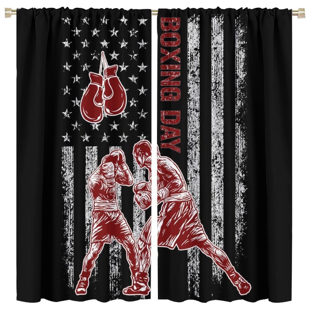 FBMLBRB Abstract Sports Theme Boxing Curtains,Vintage Boxing Gloves Fighting Match American Flag Design Window Curtains Thermal Insulated Rod Pocket Blackout Curtains 2 Panels 63" L x 31.5" W