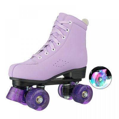 YYW Stylish Roller Skates for Women Girls, High-top Cozy Microfiber Leather Roller Skates,Classic Double Row Indoor Outdoor Roller Skates for Beginner (Purple,41-US Women 10)