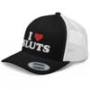 RIVEMUG I Love Sluts Trucker Hat Curved Bill Mid Crown Adjustable Funny Adult Humor Cap for Men Black/White view 1