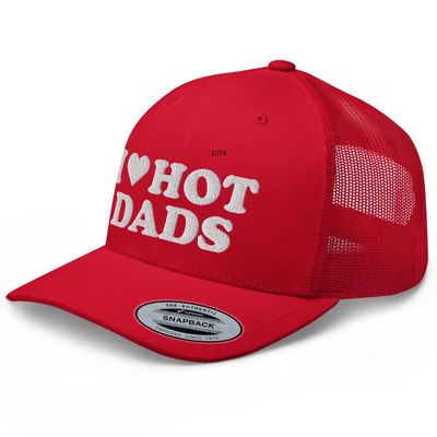RIVEMUG I Love Hot Dads Trucker Hat Curved Bill Mid Crown Adjustable Funny Adult Humor Cap Red