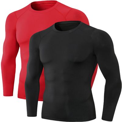 Men's Compression Shirts Long Sleeve Athletic T Shirt Workout Cool Dry Running Tops Gym Undershirts Sports Baselayers 1/2 Pack