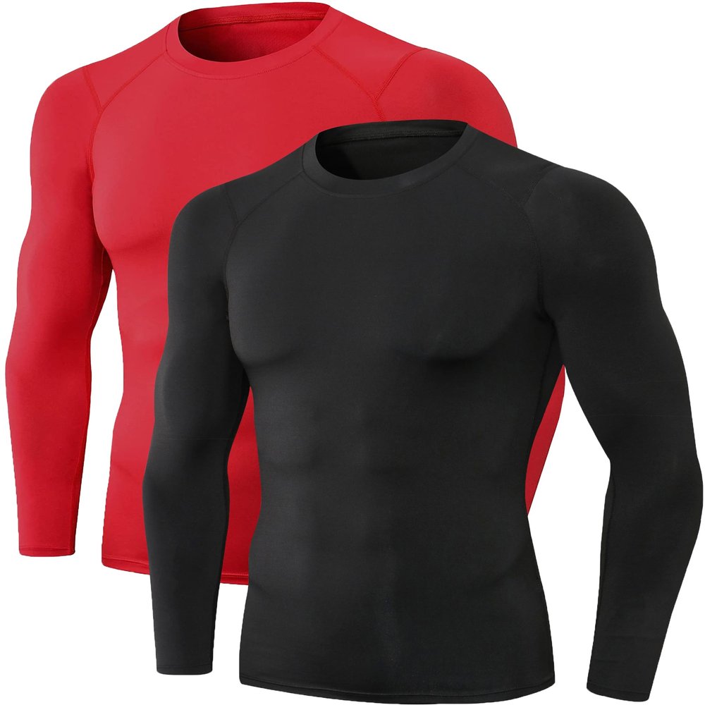 Men's Compression Shirts Long Sleeve Athletic T Shirt Workout Cool Dry Running Tops Gym Undershirts Sports Baselayers 1/2 Pack