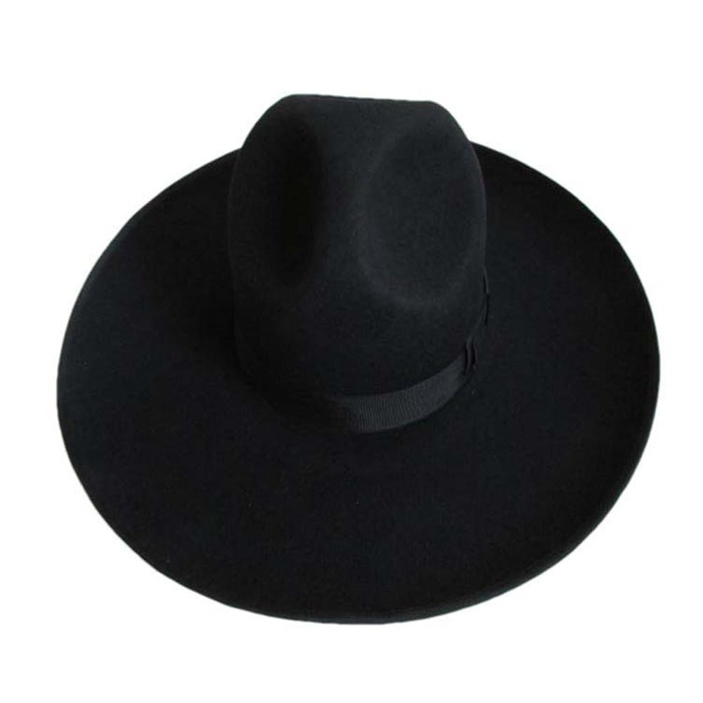 Aoleaky Men's Woolen Fedoras Hat Wide Brim 12Cm Woolen Hat Black Wool Felt Fedora Woolen Cap Equestrian Hat Black 59-60CM L