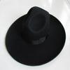 Aoleaky Men's Woolen Fedoras Hat Wide Brim 12Cm Woolen Hat Black Wool Felt Fedora Woolen Cap Equestrian Hat Black 59-60CM L view 2