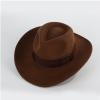 Aoleaky Wool Fedora Hat Wide Band Felt Wool Fedora Hat Riding Cowboy Hats Mens Fedora Hats Brown 59-60CM L view 2