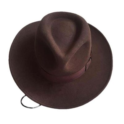 Aoleaky Men's Fedoras Wool Hat Adult Woolen Wide Brim Cowboy Hats Single Anti-Wrinkle Cowboy Hat Wide Brim Brown 56-58CM M