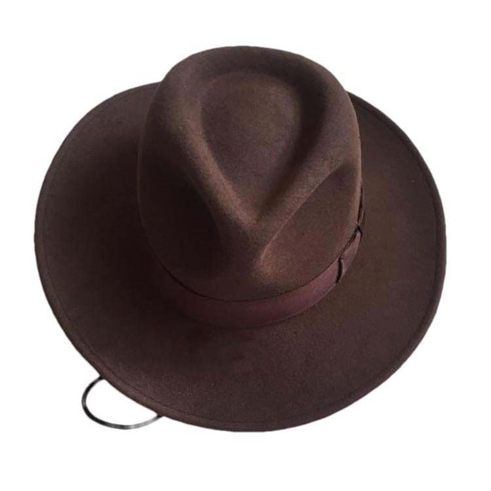 Aoleaky Men's Fedoras Wool Hat Adult Woolen Wide Brim Cowboy Hats Single Anti-Wrinkle Cowboy Hat Wide Brim Brown 56-58CM M