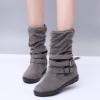 SACFOF Womens Ankle Boots Slip On Mid-Calf Slouch Booties Fashion Casual Slouch Buckle Strap Mid Calf Booties view 2