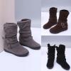 SACFOF Womens Ankle Boots Slip On Mid-Calf Slouch Booties Fashion Casual Slouch Buckle Strap Mid Calf Booties view 4