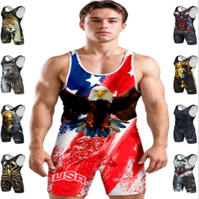 Exxact Sports Sublimated Men's Wrestling Singlet, High-Performance Powerlifting Singlet, Wrestling Singlets for Men (AXL, Brushy USA)