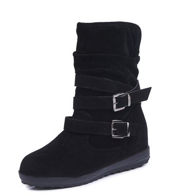 SACFOF Womens Ankle Boots Slip On Mid-Calf Slouch Booties Fashion Casual Slouch Buckle Strap Mid Calf Booties